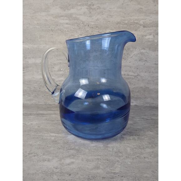 Glass Pitcher Jug Cobalt Blue‎ Clear Handle - Picture 1 of 8